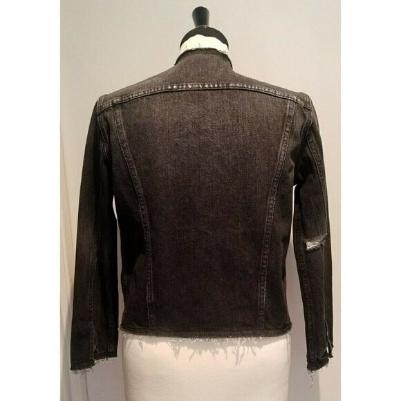 Women's FRAME Raw Edge Distressed Destroyed Denim Jacket (Gaven)  Black Size XS - Picture 4 of 7